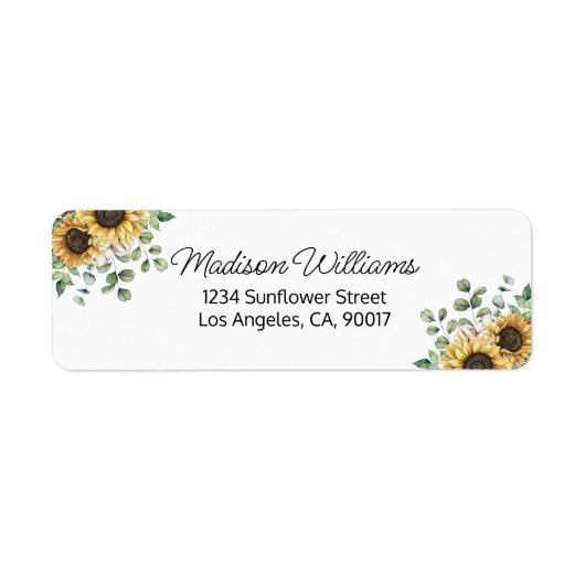 Waterverf Zonnebloem Eucalyptus Return Address Etiket (Voorkant)