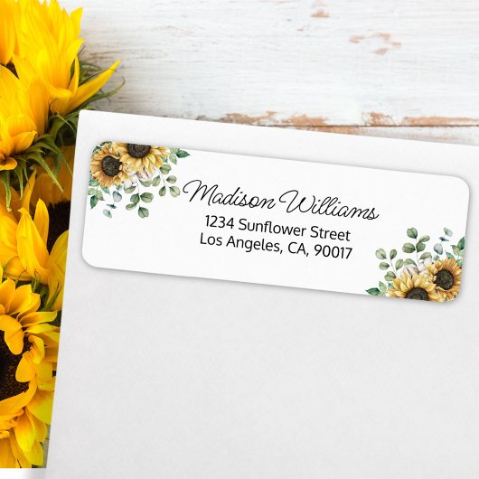 Waterverf Zonnebloem Eucalyptus Return Address Etiket