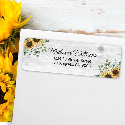 Waterverf Zonnebloem Eucalyptus Return Address Etiket