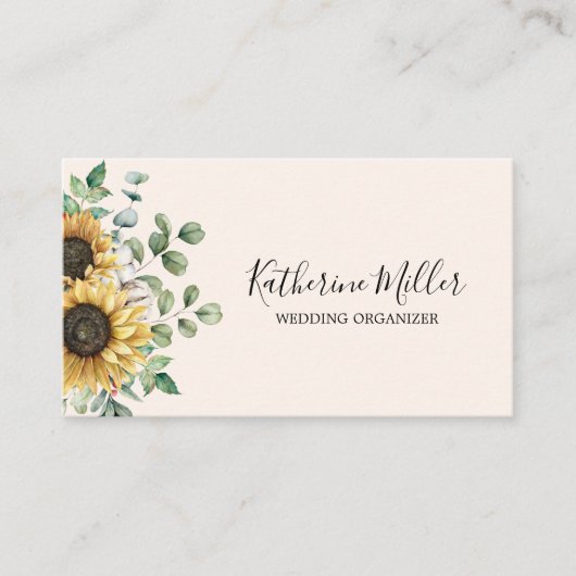 Waterverf Zonnebloem Eucalyptus Rustiek bedrijf Visitekaartje (Voorkant)