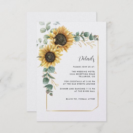 Waterverf Zonnebloem Eucalyptus Trouwgegevens Informatiekaartje (Voorkant / Achterkant)