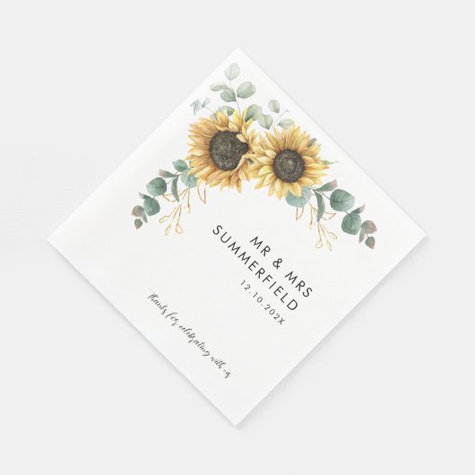Waterverf Zonnebloem Eucalyptus Trouwpapier Servet (Hoek)