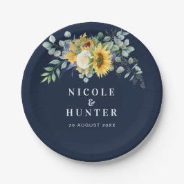 Waterverf zonnebloem - eucalyptusbruiloft papieren bordje