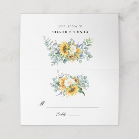 Waterverf zonnebloem - eucalyptusbruiloft plaatskaartje (Buitenkant ongevouwen)