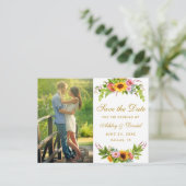 Waterverf Zonnebloem Floral Gold Bewaar de datum Uitnodiging Briefkaart (Staand voorkant)