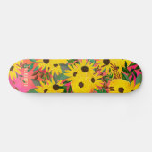 Waterverf Zonnebloem Floral Patroonroze + Naam Persoonlijk Skateboard (Horizontaal)