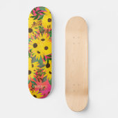 Waterverf Zonnebloem Floral Patroonroze + Naam Persoonlijk Skateboard (Voorkant)