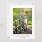 Waterverf Zonnebloem Foto Gold Wedding Kaart (Achterkant)