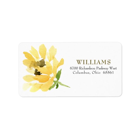 Waterverf Zonnebloem Geel Return Address Label (Voorkant)