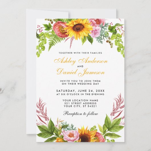 Waterverf Zonnebloem - Gele gouden bruiloft Kaart (Voorkant)