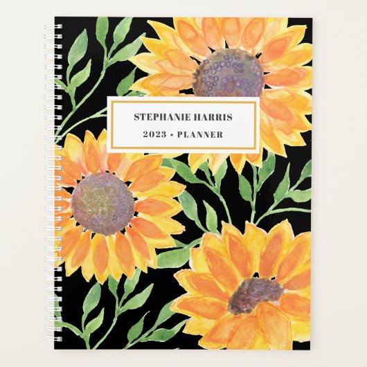 Waterverf Zonnebloem Gepersonaliseerd 2023 Planner (Voorkant)