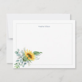 Waterverf zonnebloem gepersonaliseerd bedankkaart