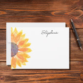 Waterverf zonnebloem gepersonaliseerd notitiekaartje