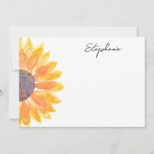 Waterverf zonnebloem gepersonaliseerd notitiekaartje (Voorkant)