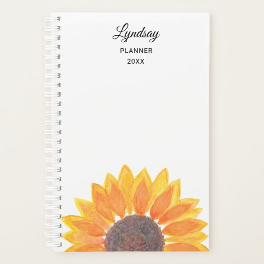 Waterverf zonnebloem gepersonaliseerd planner (Voorkant)