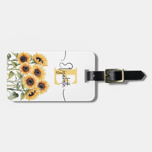 Waterverf Zonnebloem Girly Stijlvolle Bloemen Mono Bagagelabel (Voorkant horizontaal)