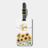 Waterverf Zonnebloem Girly Stijlvolle Bloemen Mono Bagagelabel (Voorkant verticaal)