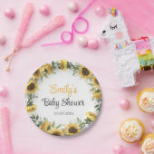 Waterverf Zonnebloem Grieks Baby shower P Papieren Bordje (Feest)