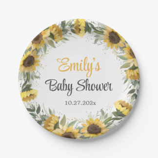 Waterverf Zonnebloem Grieks Baby shower P Papieren Bordje