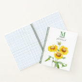Waterverf Zonnebloem Groen Monogram Schetsboek Notitieboek (Binnen)