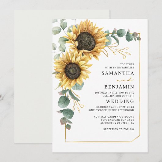 Waterverf Zonnebloem groen verlaat bruiloft Kaart (Voorkant / Achterkant)