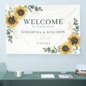 Waterverf Zonnebloem Groene Huwelijk Spandoek (Beurs)