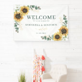 Waterverf Zonnebloem Groene Huwelijk Spandoek (Insitu)