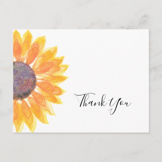 Waterverf Zonnebloem Hartelijk dank Briefkaart (Voorkant)