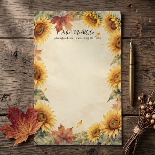 Waterverf Zonnebloem Herfstbladeren Vintage Perkam Briefpapier