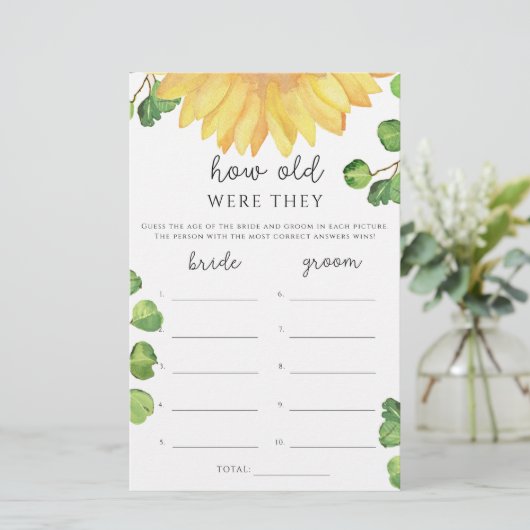 Waterverf zonnebloem Hoe oud waren ze in het bruid (Staand voorkant)
