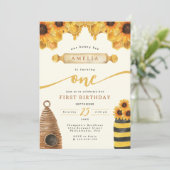 Waterverf - Zonnebloem honingbijen - Eerste verjaa Kaart (Staand voorkant)