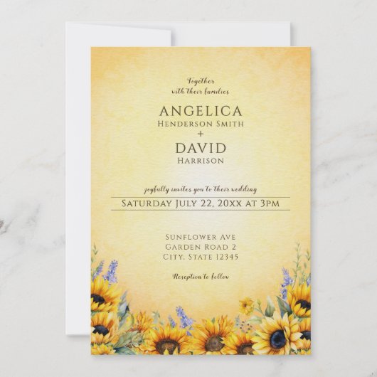 Waterverf Zonnebloem Huwelijksuitnodiging Kaart (Voorkant)