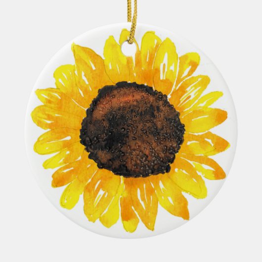 Waterverf Zonnebloem Keramisch Ornament (Voorkant)