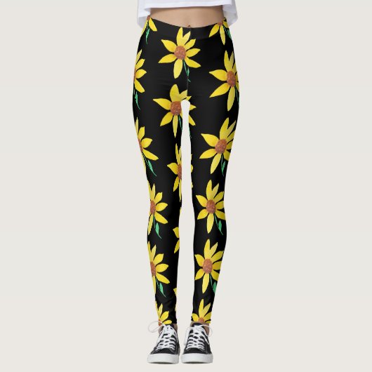 Waterverf Zonnebloem Kreukzout met handschilderd Leggings (Voorkant)