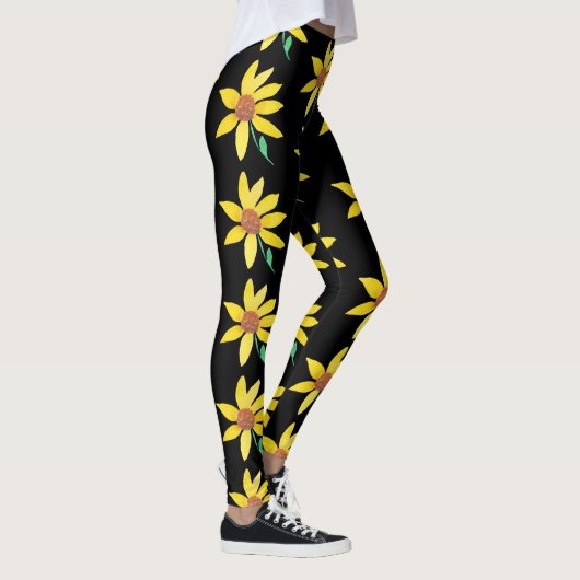 Waterverf Zonnebloem Kreukzout met handschilderd Leggings (Rechts)