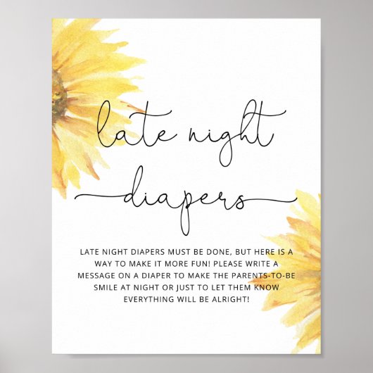 Waterverf zonnebloem Late night diapers Poster (Voorkant)