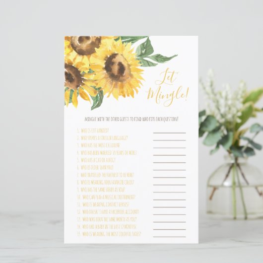 Waterverf Zonnebloem Laten we Mingle zijn! Game (Staand voorkant)