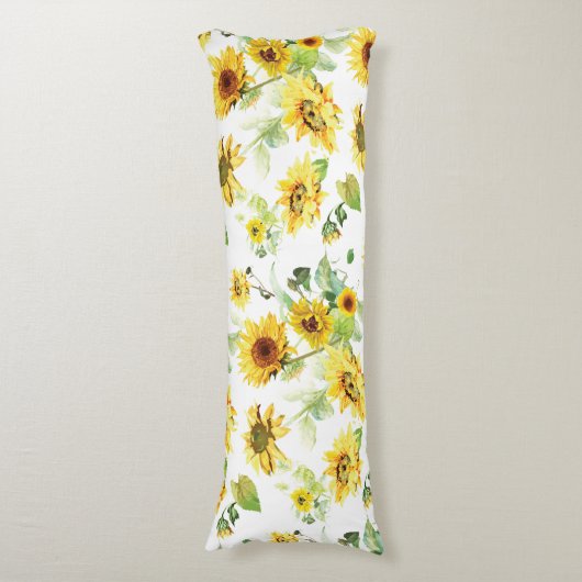 Waterverf Zonnebloem Lichaamskussen (Voorkant Verticaal)