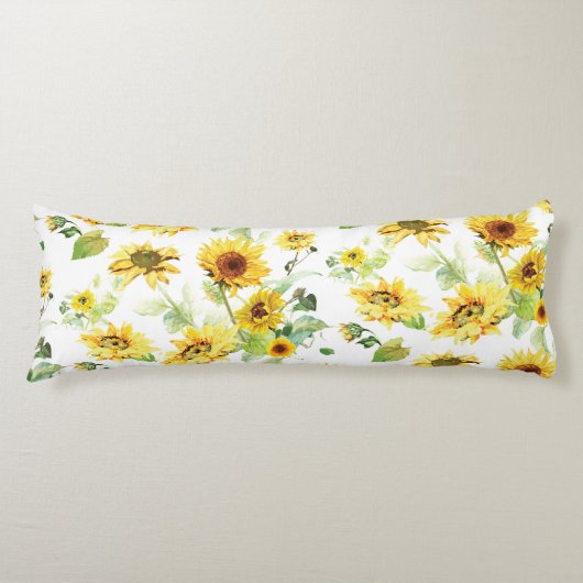 Waterverf Zonnebloem Lichaamskussen (Voorkant)