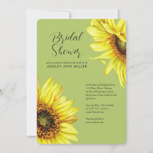 Waterverf Zonnebloem Licht Groen Trouwdouche Kaart (Voorkant)