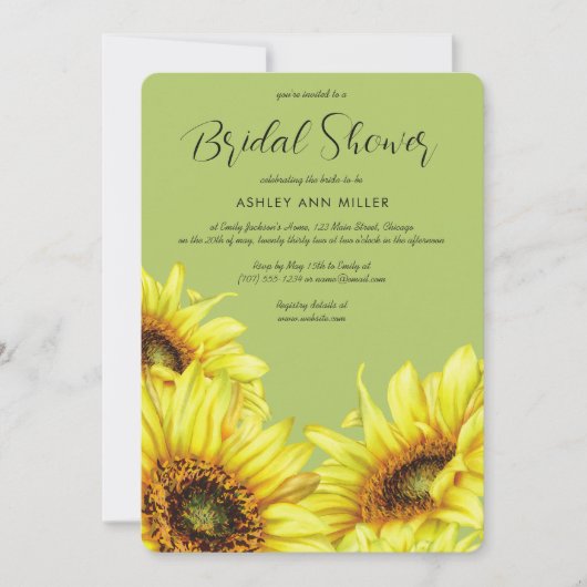 Waterverf Zonnebloem Licht Groen Trouwdouche Kaart (Voorkant)