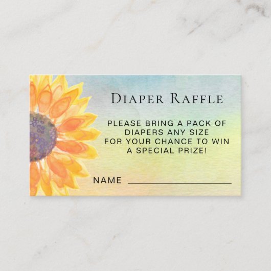 Waterverf Zonnebloem Luier Raffle Baby shower Informatiekaartje (Voorkant)