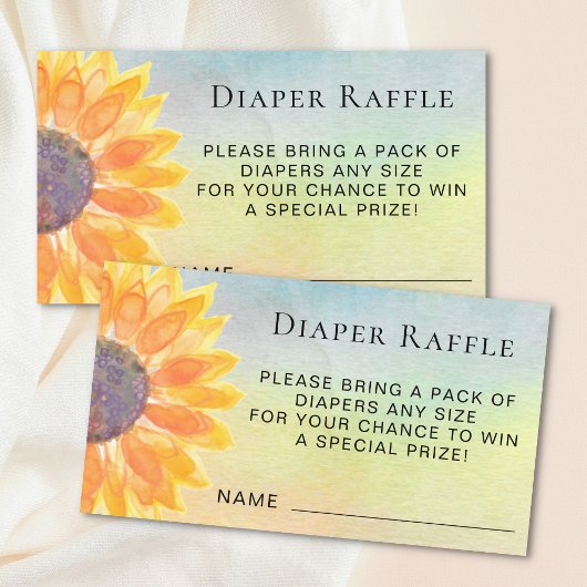 Waterverf Zonnebloem Luier Raffle Baby shower Informatiekaartje
