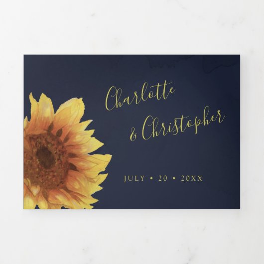 Waterverf zonnebloem marineblauw alles in één brui drieluik uitnodiging (Cover)