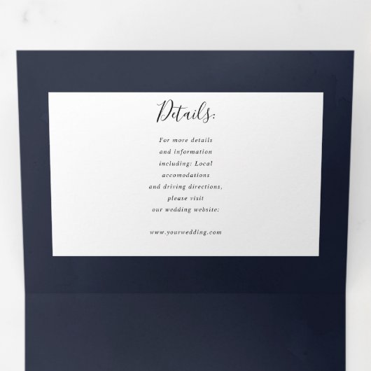 Waterverf zonnebloem marineblauw alles in één brui drieluik uitnodiging (Binnenzijde eerst)