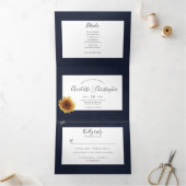 Waterverf zonnebloem marineblauw alles in één brui drieluik uitnodiging (Binnen)