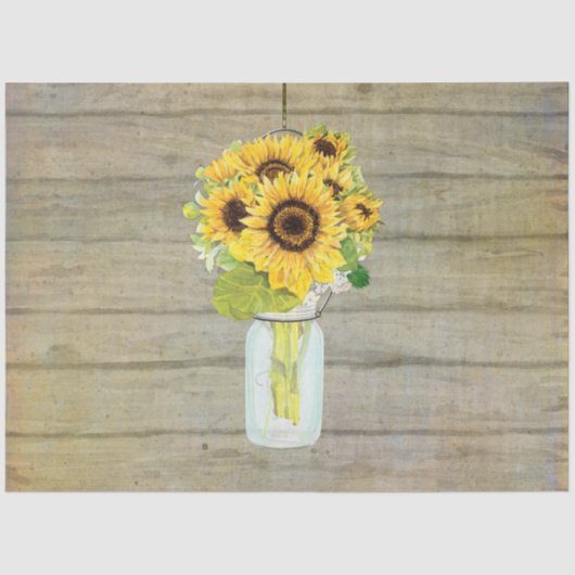 Waterverf zonnebloem Mason Jar Rustic Decoupage Tissuepapier (Voorkant)