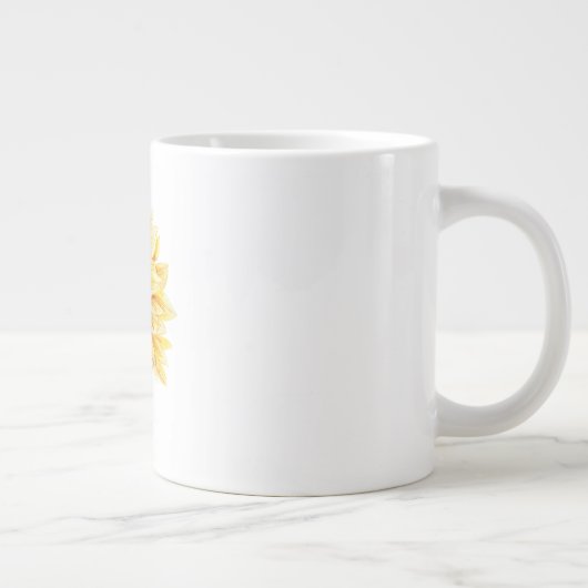 Waterverf zonnebloem met "bloeiende" tekst Mok (Rechts)