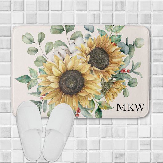 Waterverf Zonnebloem met Initialen Vintage Landeli Badmat