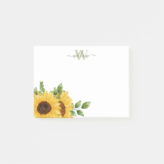 Waterverf Zonnebloem met monogram Post-it® Notes (Voorkant)